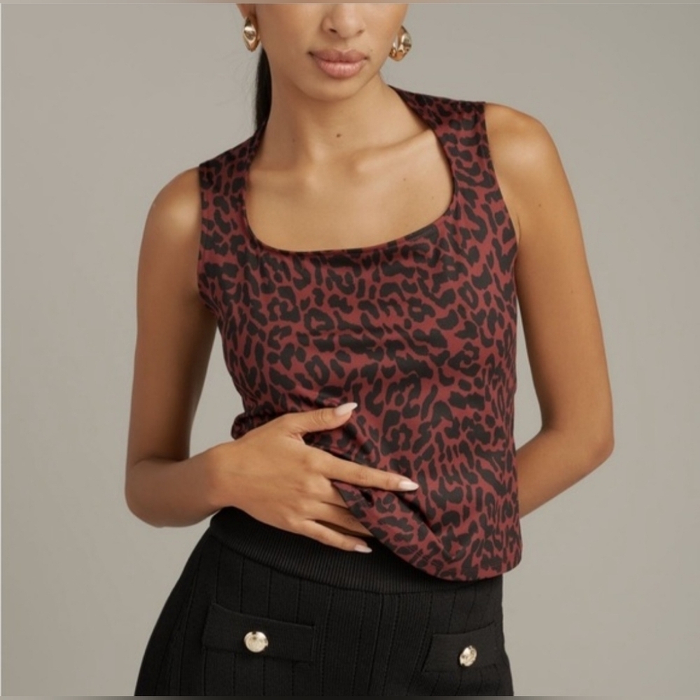 Anthropologie Maeve Leopard Print Tank Top Size L NWT Maroon Black